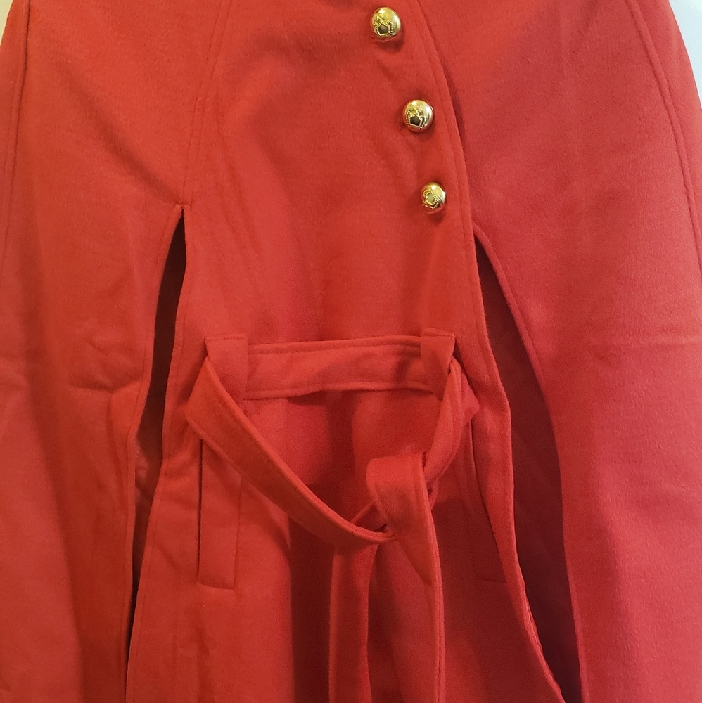 Red Open Front Cape Overcoat - Picture 3 of 6